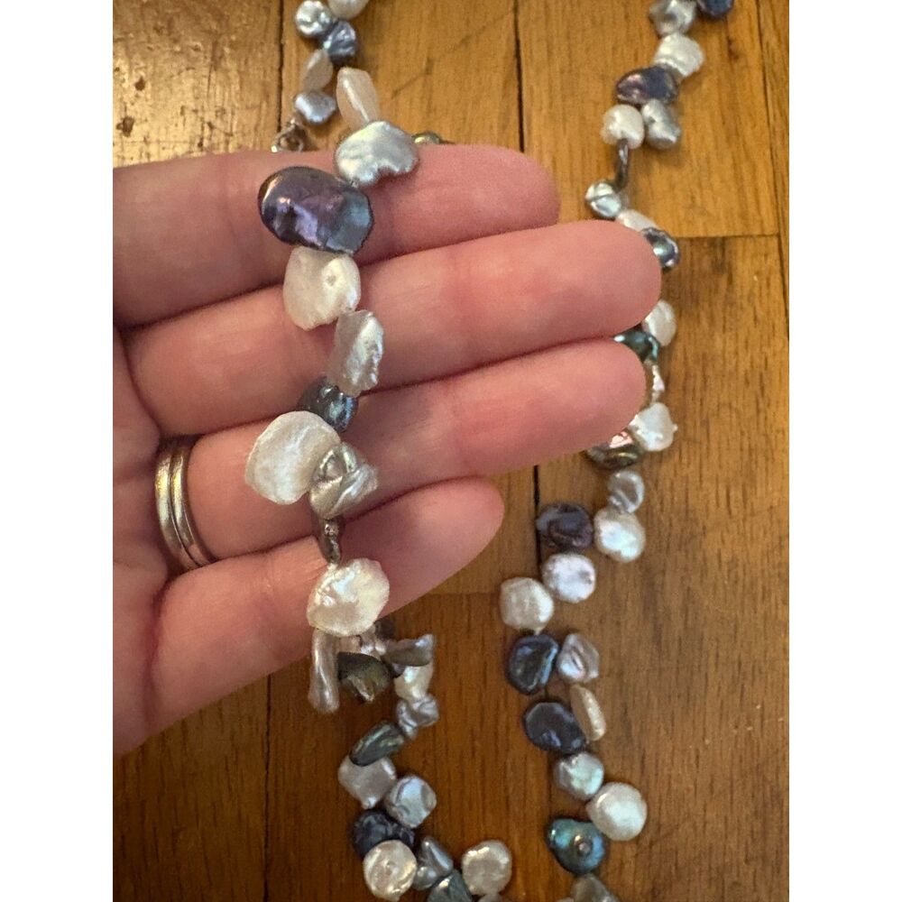 STUNNING Vintage Lucas Lameth Signed Sterling Silver Multi Keshi Pearl Necklace